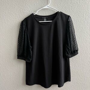 Love Ryan Black Top with Sheer Sleeves- Size 1X